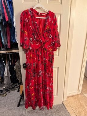 eshakti Red Floral Wrap Maxi Dress size 16/18
